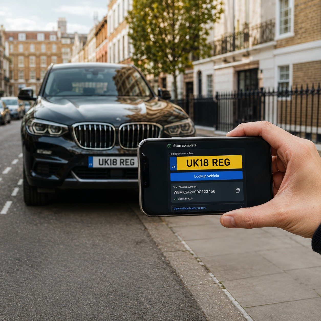 Scanning a UK-registered car's number plate with a phone